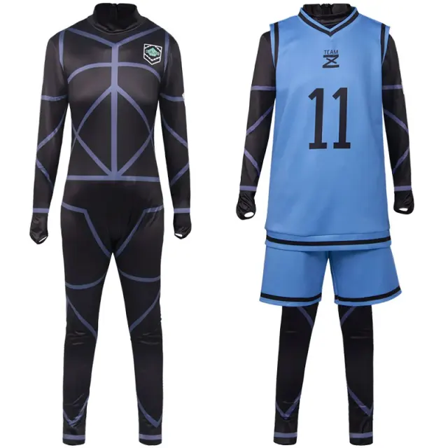 Kurzärmliges japanisches Anime-Fußball-Cosplay-Uniform-Set mit charakterinspiriertem Trikot- und Shorts-Styling.