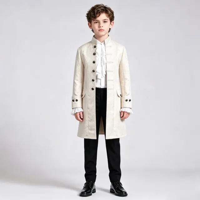Kids' Jacquard Medieval Stand-Collar Cosplay Costume Set detail 7