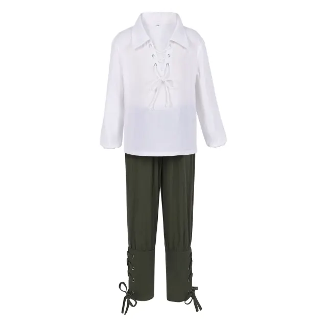 Ensemble chemise et pantalon court de pirate médiéval pour enfant détail 8