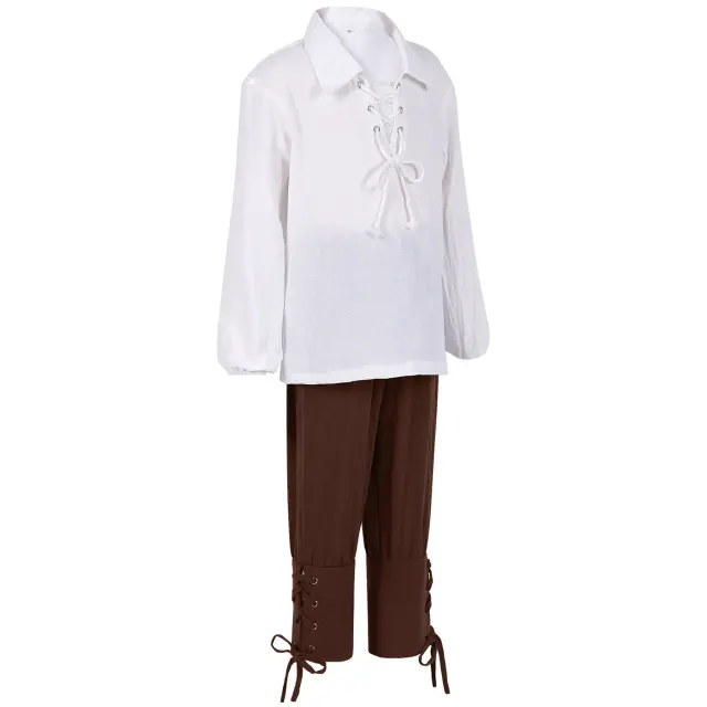 Ensemble chemise et pantalon court de pirate médiéval pour enfant détail 14