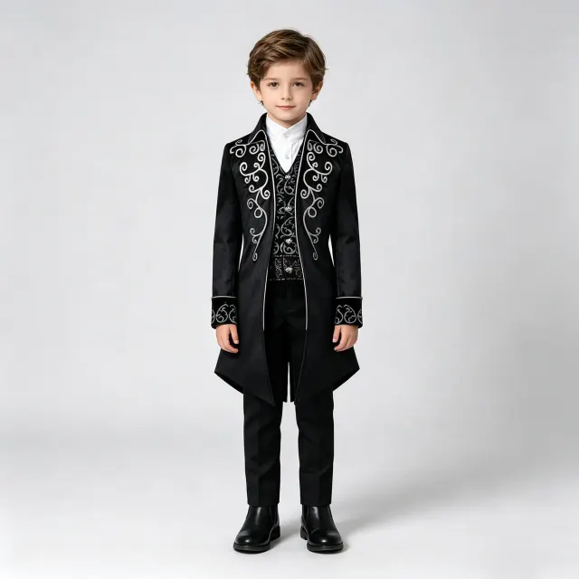 Costume cosplay queue-de-pie Renaissance à bordure argentée pour enfants détail 2