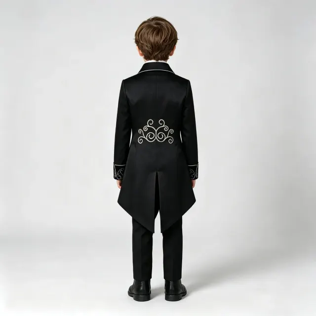 Costume cosplay queue-de-pie Renaissance à bordure argentée pour enfants détail 3