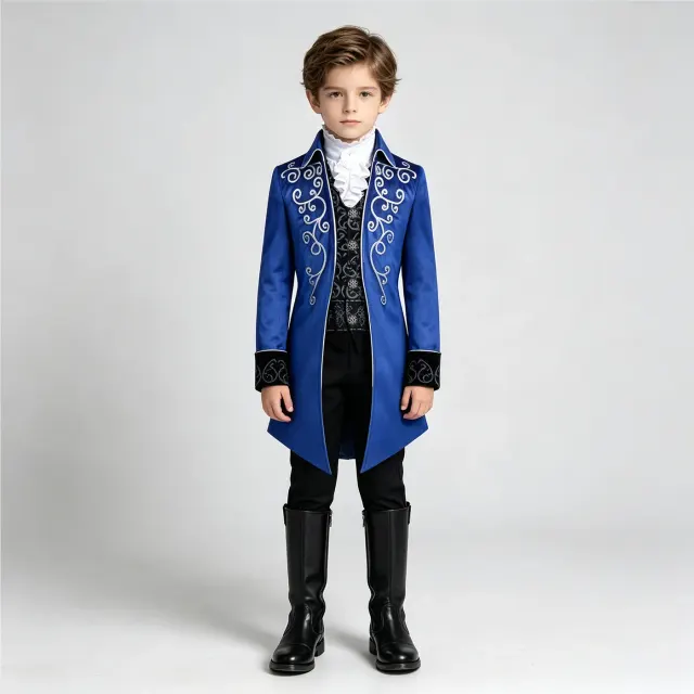Costume cosplay queue-de-pie Renaissance à bordure argentée pour enfants détail 16