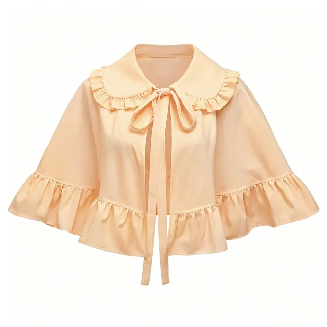 detalle de Capelina Lolita de escenario con volantes y lazo, estilo vintage francés 14