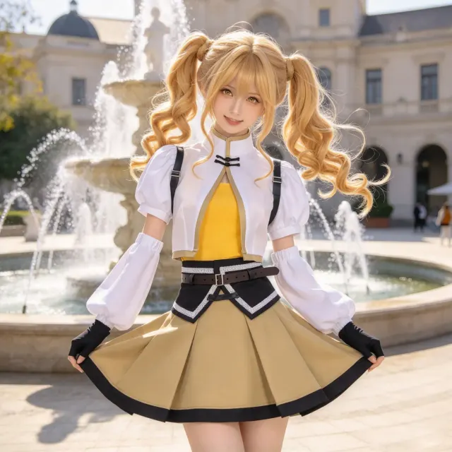 Costume cosplay Mami Tomoe issu de Madoka Magica: Walpurgisnacht Rising, conçu pour le cosplay de personnages d'anime et de jeux.