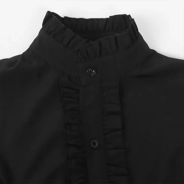detalle de Camisa cosplay de Halloween medieval francesa con cuello alto, encaje y volantes 8