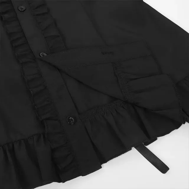 detalle de Camisa cosplay de Halloween medieval francesa con cuello alto, encaje y volantes 9