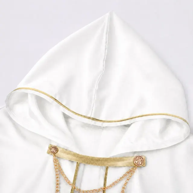 Costume cosplay Halloween unisexe médiéval à cape à capuche bordée d'or détail 3