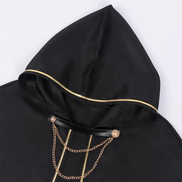Costume cosplay Halloween unisexe médiéval à cape à capuche bordée d'or détail 8