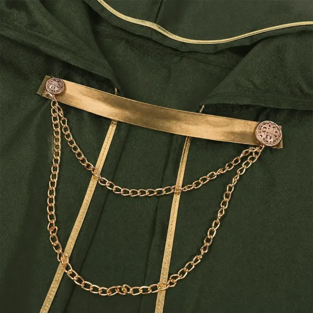 Costume cosplay Halloween unisexe médiéval à cape à capuche bordée d'or détail 12
