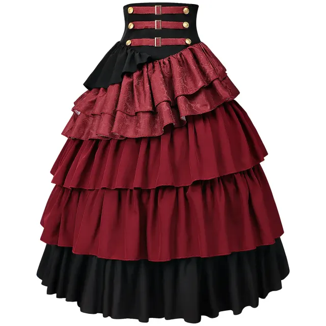 Mittelalterlicher Gothic-Piratenrock mit hoher Taille und Stufen für Halloween Detail 1