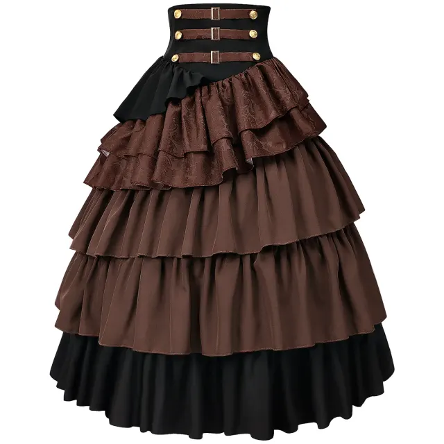 Mittelalterlicher Gothic-Piratenrock mit hoher Taille und Stufen für Halloween Detail 9