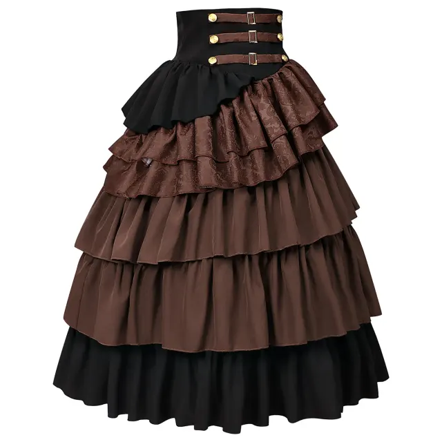 Mittelalterlicher Gothic-Piratenrock mit hoher Taille und Stufen für Halloween Detail 10