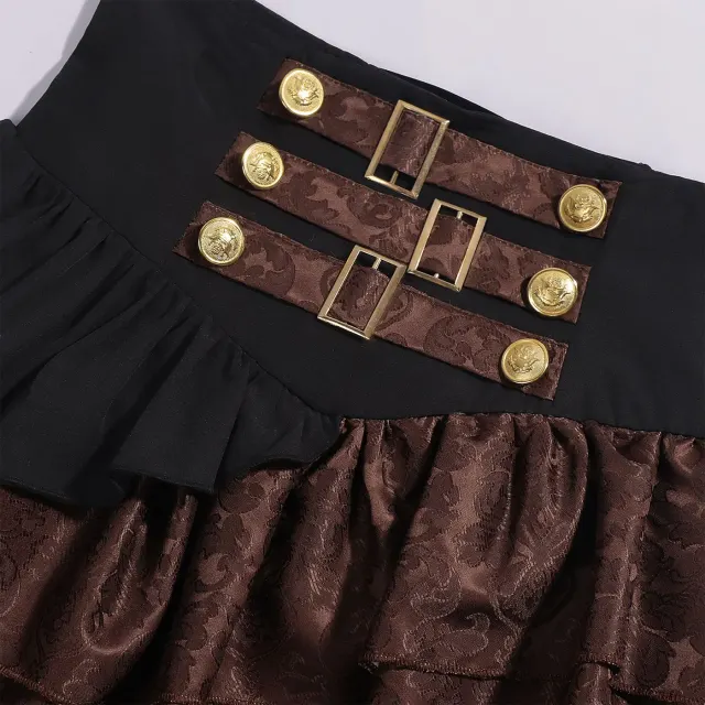 Mittelalterlicher Gothic-Piratenrock mit hoher Taille und Stufen für Halloween Detail 12