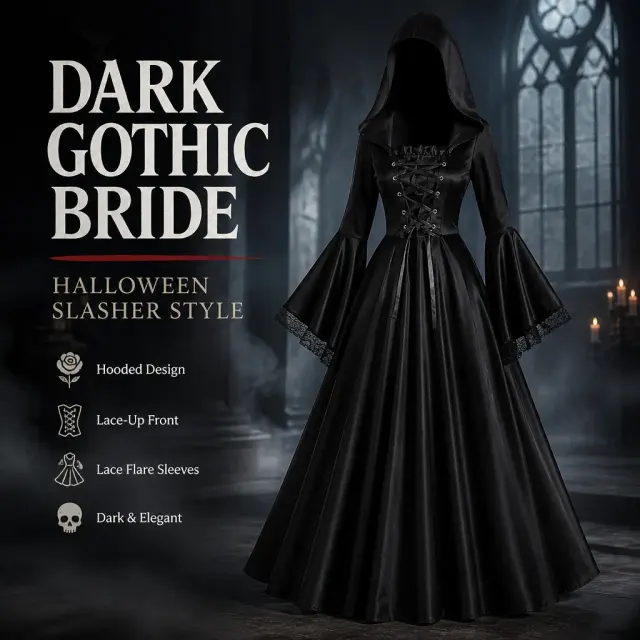 Costume cosplay de robe de sorcière à capuche gothique médiévale détail 1