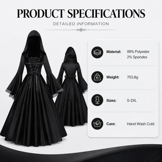 Costume cosplay de robe de sorcière à capuche gothique médiévale détail 5