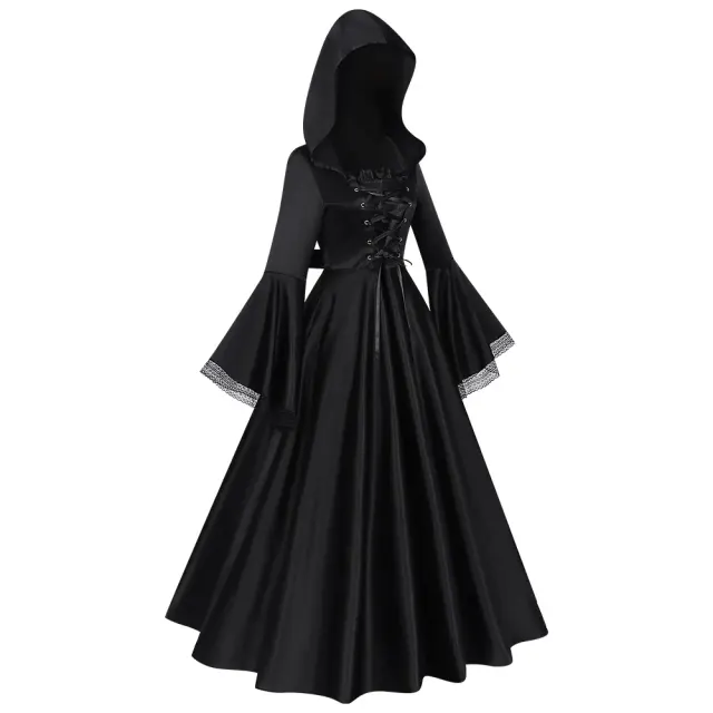 Costume cosplay de robe de sorcière à capuche gothique médiévale détail 7