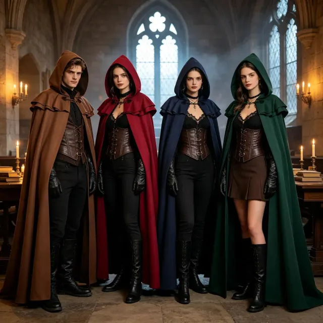 Ein langer Unisex-Kapuzenumhang im mittelalterlichen Ritterstil in Braun für Halloween, Cosplay und Bühnenauftritte.