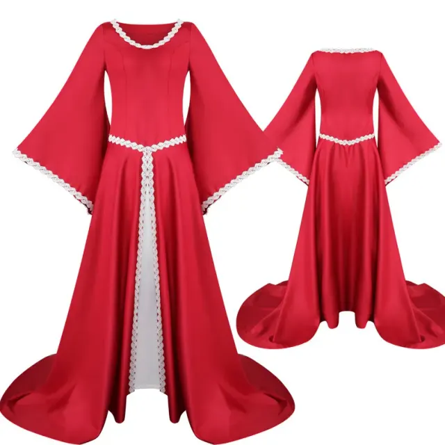 Mittelalterliches Kapuzen-Cosplay-Kleid mit Schnürung und Glockenärmeln Detail 12