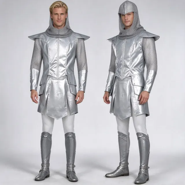 Mittelalterliches Ritter-Kettenhemd-Cosplay-Set als Halloween-Kriegerkostüm Detail 1