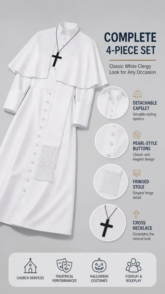 Mittelalterliches Priester-Cosplay-Kostüm mit Umhang und Accessoires Detail 3