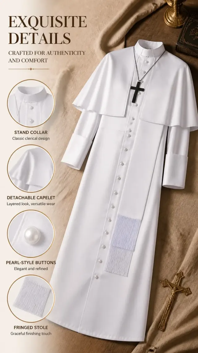 Mittelalterliches Priester-Cosplay-Kostüm mit Umhang und Accessoires Detail 6