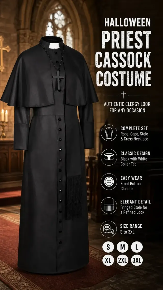 Mittelalterliches Priester-Cosplay-Kostüm mit Umhang und Accessoires Detail 8