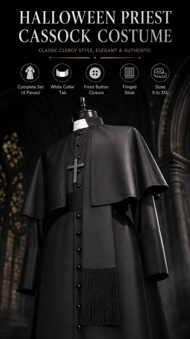 Mittelalterliches Priester-Cosplay-Kostüm mit Umhang und Accessoires Detail 13
