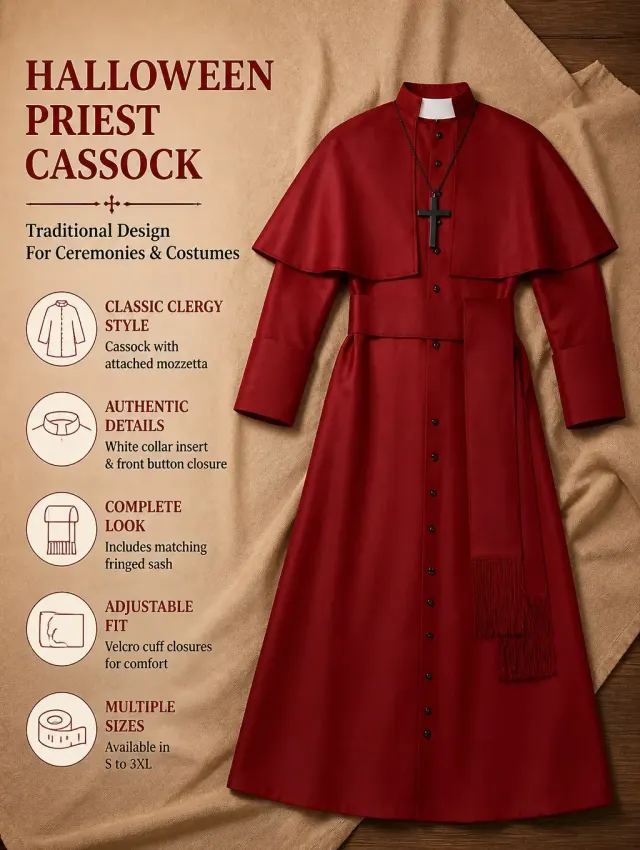 Mittelalterliches Priester-Cosplay-Kostüm mit Umhang und Accessoires Detail 15