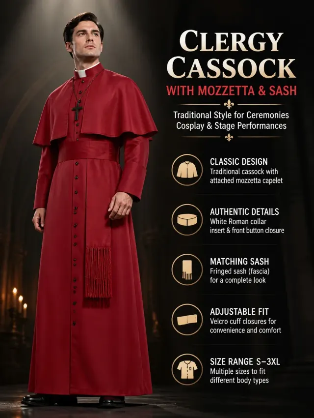Mittelalterliches Priester-Cosplay-Kostüm mit Umhang und Accessoires Detail 17