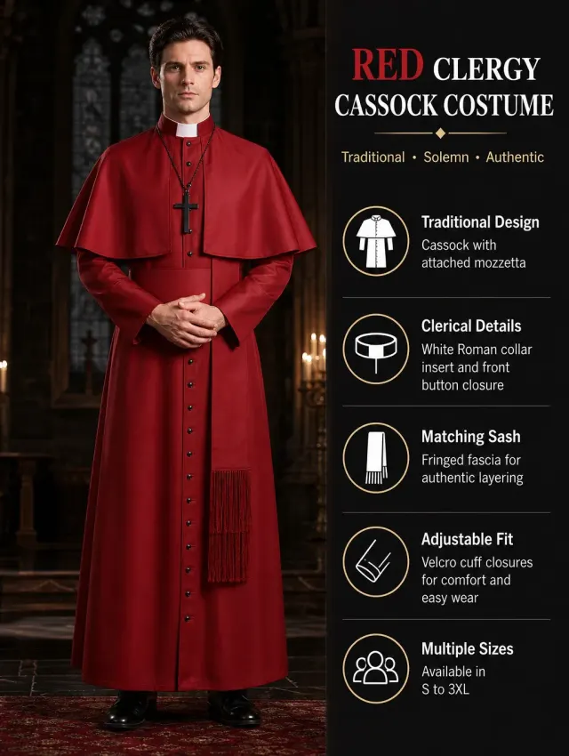 Mittelalterliches Priester-Cosplay-Kostüm mit Umhang und Accessoires Detail 18