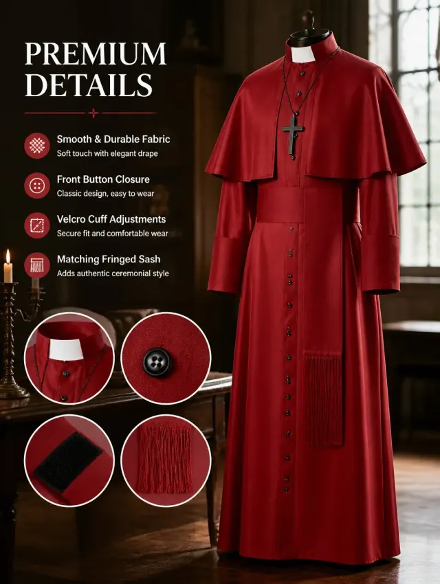 Mittelalterliches Priester-Cosplay-Kostüm mit Umhang und Accessoires Detail 20