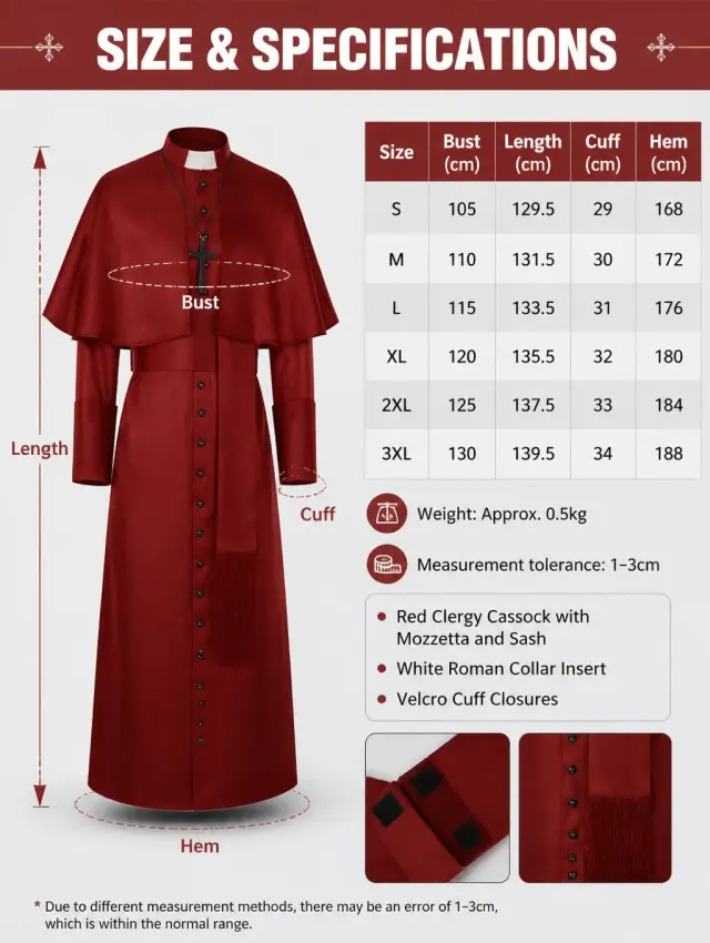Mittelalterliches Priester-Cosplay-Kostüm mit Umhang und Accessoires Detail 21