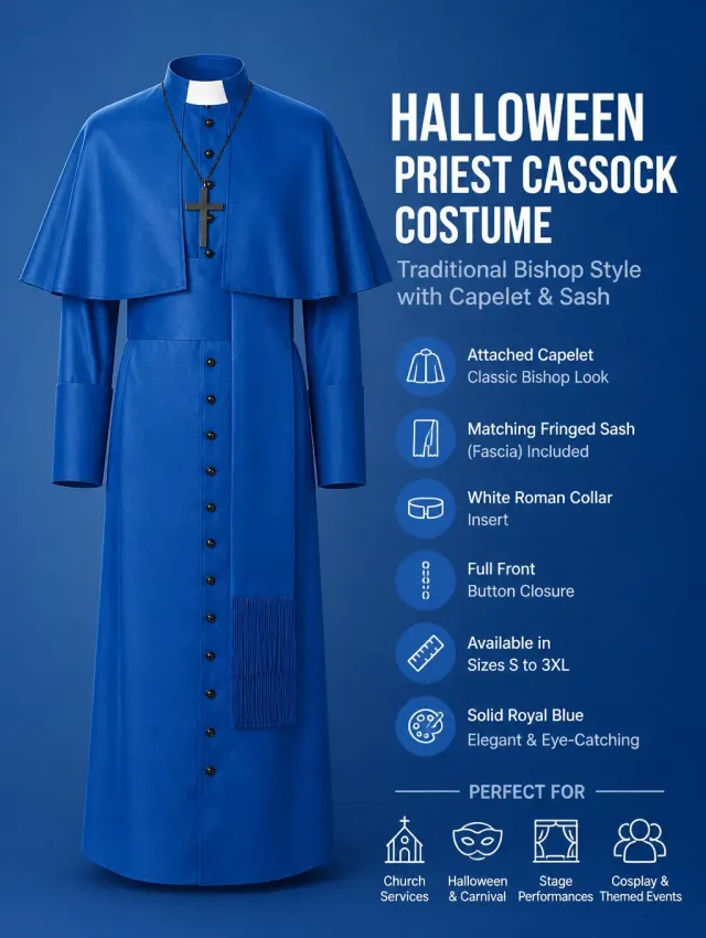 Mittelalterliches Priester-Cosplay-Kostüm mit Umhang und Accessoires Detail 23