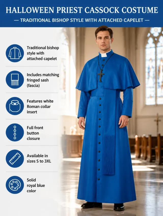 Mittelalterliches Priester-Cosplay-Kostüm mit Umhang und Accessoires Detail 24