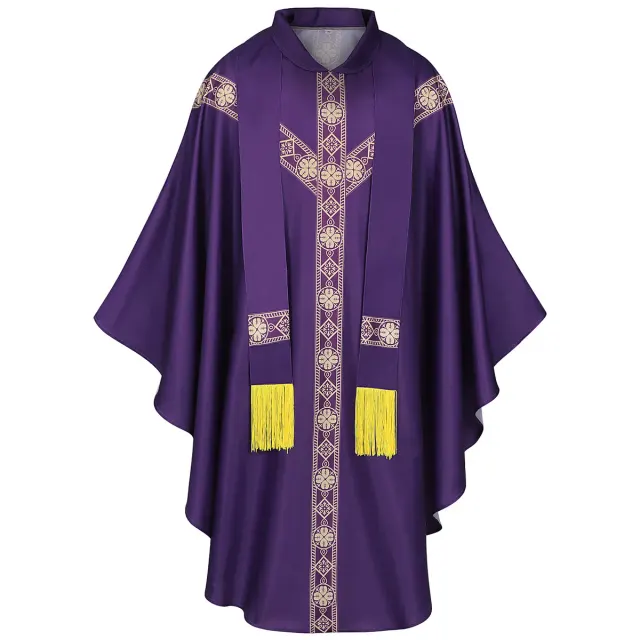 Medieval Priest Monk Cosplay Robe with Printed Cape detail 1