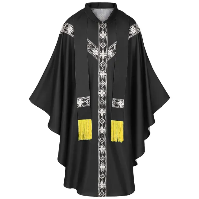 Medieval Priest Monk Cosplay Robe with Printed Cape detail 11