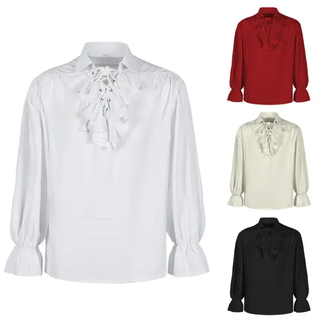 Medieval Puff Sleeve Drawstring Shirt for Cosplay and Stage detail 1