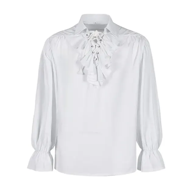 Medieval Puff Sleeve Drawstring Shirt for Cosplay and Stage detail 2