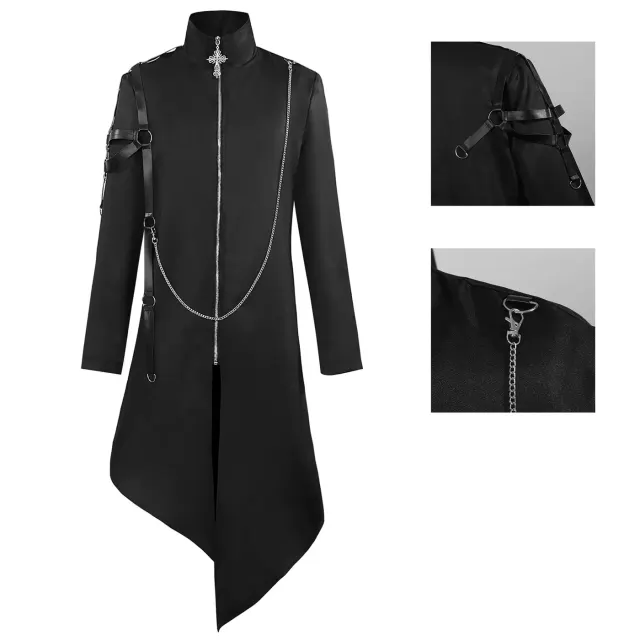 Gothic-style men's cosplay jacket with a medieval punk design for Halloween and stage performances.