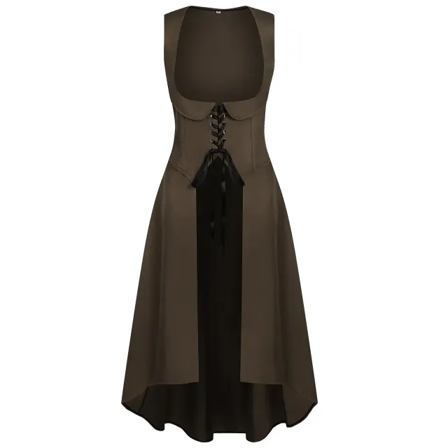 detalle de Conjunto de vestido medieval renacentista para mujer con ribete de encaje y mangas acampanadas 1