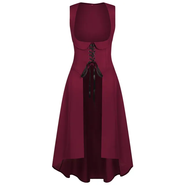 detalle de Conjunto de vestido medieval renacentista para mujer con ribete de encaje y mangas acampanadas 7