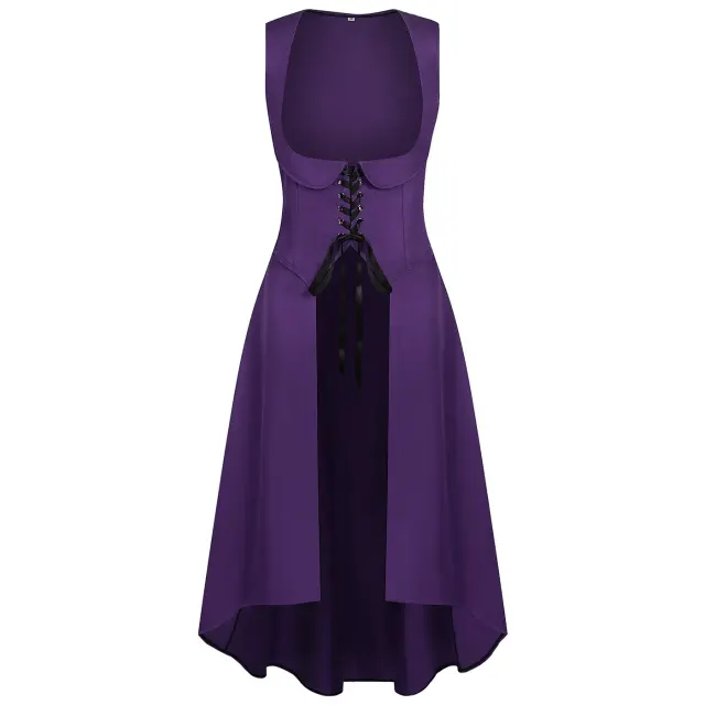 detalle de Conjunto de vestido medieval renacentista para mujer con ribete de encaje y mangas acampanadas 8