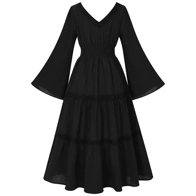 detalle de Conjunto de vestido medieval renacentista para mujer con ribete de encaje y mangas acampanadas 12