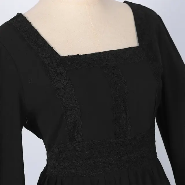 detalle de Conjunto de vestido medieval renacentista para mujer con ribete de encaje y mangas acampanadas 15
