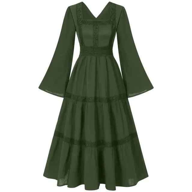 detalle de Conjunto de vestido medieval renacentista para mujer con ribete de encaje y mangas acampanadas 20