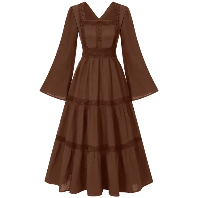 detalle de Conjunto de vestido medieval renacentista para mujer con ribete de encaje y mangas acampanadas 21