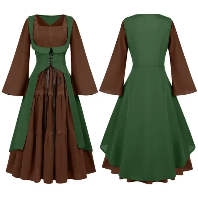 detalle de Conjunto de vestido medieval renacentista para mujer con ribete de encaje y mangas acampanadas 23