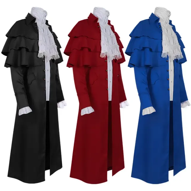 Chaqueta con capa de cuello alto de estilo medieval unisex para Halloween y cosplay de escenario.