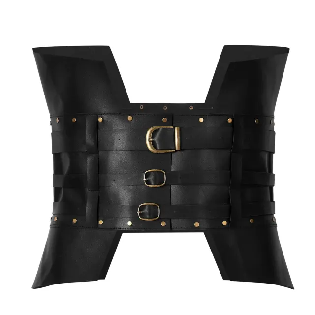 Ceinture de taille noire de style médiéval avec détails de ceinture d'épée, disponible en noir ou marron pour costumes de théâtre et cosplay.
